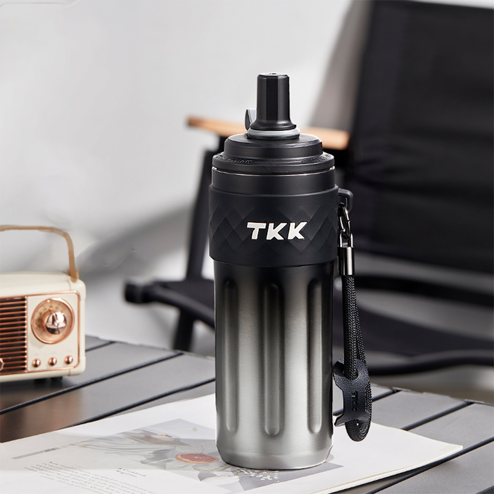 【TKK】律動吸管杯 316不鏽鋼x陶瓷噴塗 保溫杯 運動水壺500ML(附手提繩)-風信紫, 風信紫, large