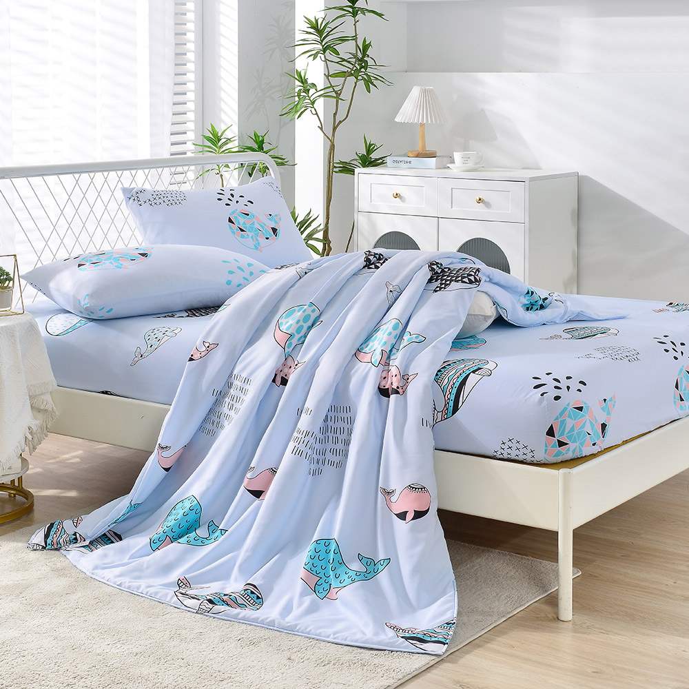 【FOCA】Deep Sea Blue Whale | 3M Patented Moisture-wicking, Breathable, Antibacterial Tencel Four-season Quilt/Cool Quilt Bed Sheet Set - Large, 深海藍鯨,加大, large