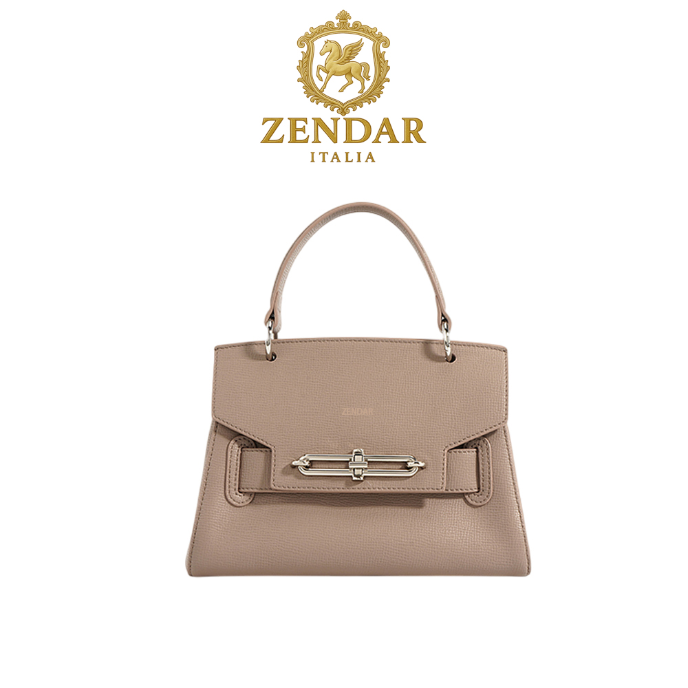 【ZENDAR】限量1折 頂級小牛皮防刮十字紋肩背包手提包 夢特系列 全新專櫃展示品(大象灰), , large