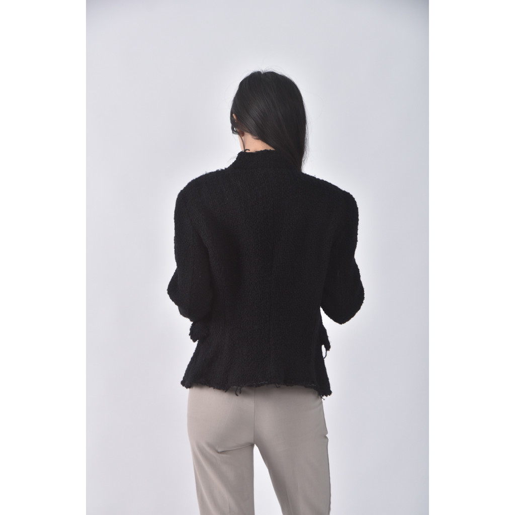 (S) zara小香風外刷毛黑色外套二手衣, , large