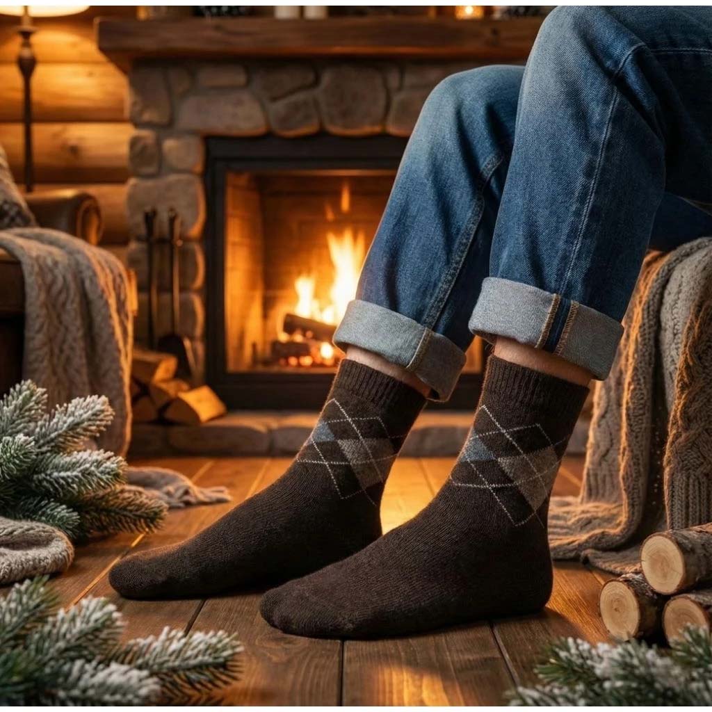 [凱美棉業]6雙組 隨機出色 冬日必備（男款）精緻保暖毛襪 防寒襪 保暖襪 毛襪 長襪 冬天襪-格紋款, , large