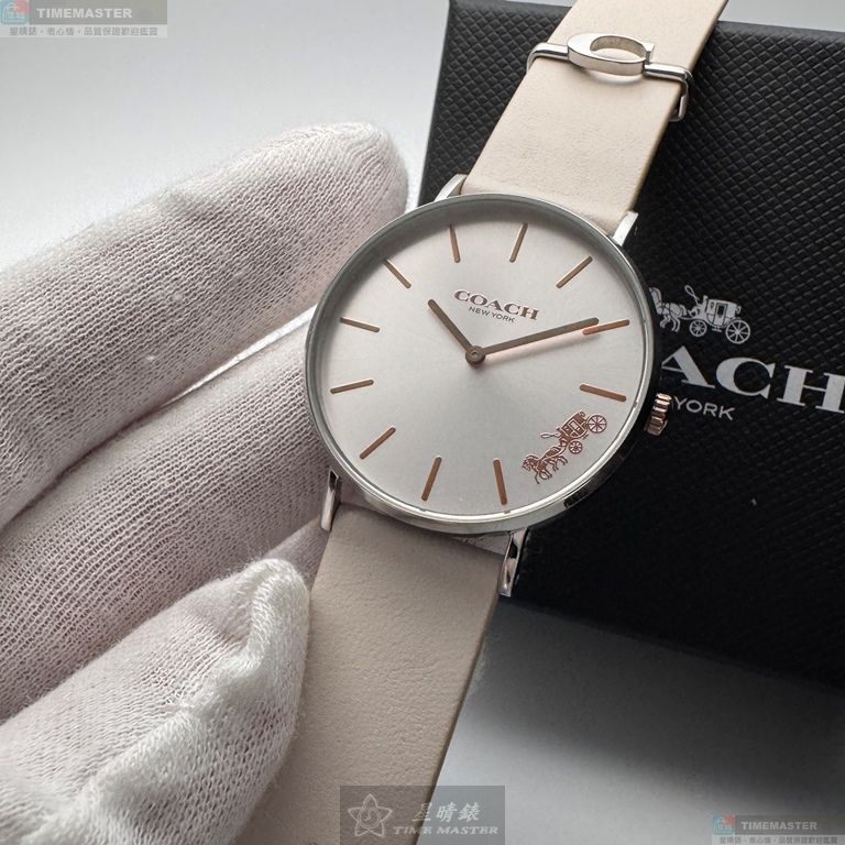 [星晴錶業]COACH手錶,36mm,CH00249銀白色錶面銀錶殼白真皮皮革錶帶款, , large