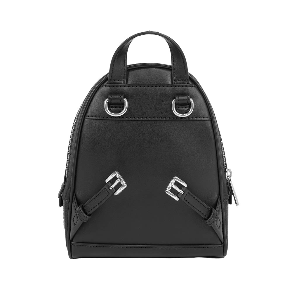 Michael Kors Rhea 銀字粒紋皮革拉鍊迷你後背包(黑色), , large