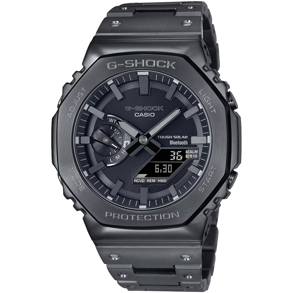 CASIO 卡西歐 G-SHOCK八角 全金屬版 太陽能藍芽雙顯手錶-黑 GM-B2100BD-1A, , large