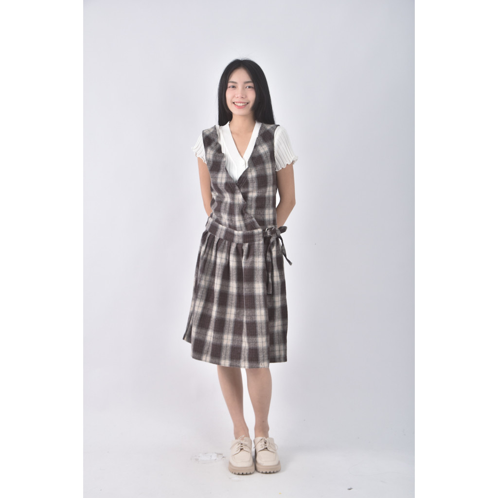 (L) 棉質綁帶棕色長裙二手衣