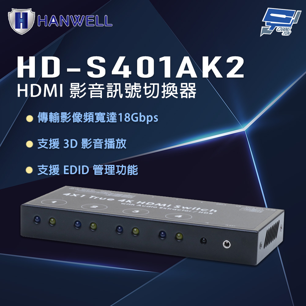 昌運監視器 HANWELL HD-S401AK2 HDMI 影音訊號切換器, , large