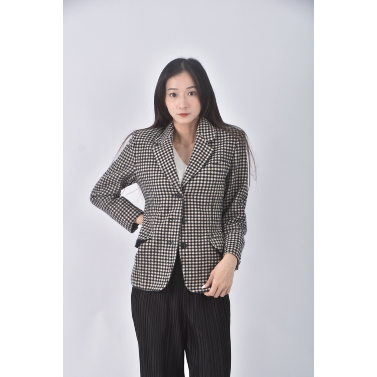 (S) max mara質感格紋黑色外套二手衣, , large
