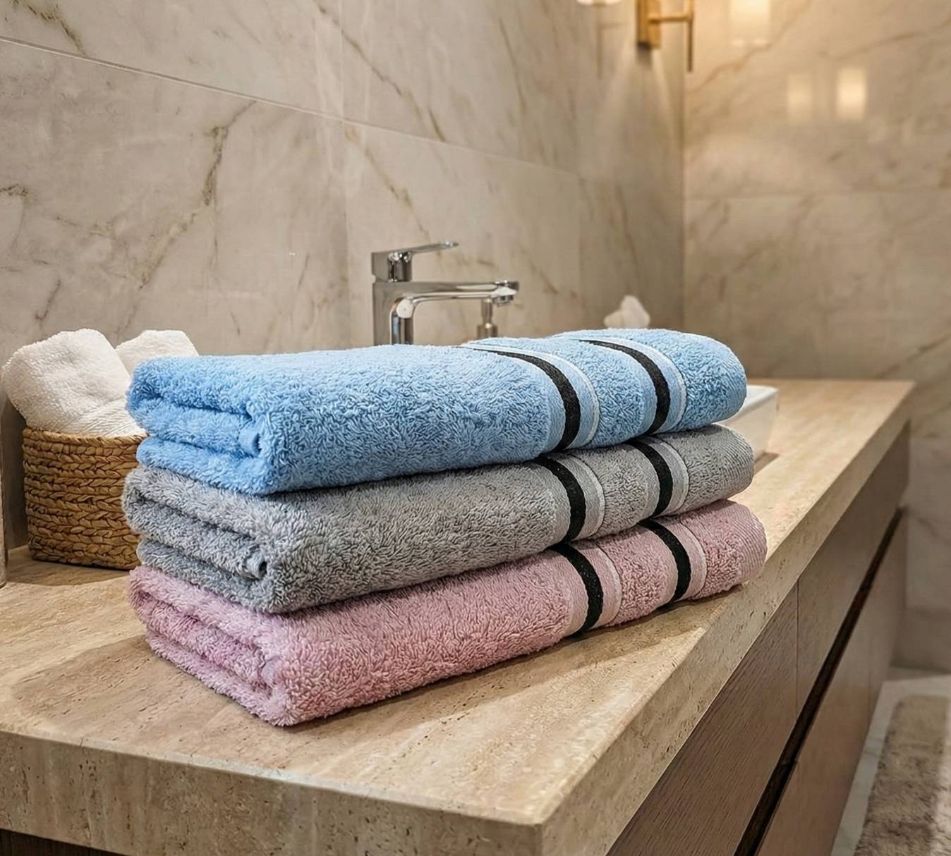 凱美浴巾｜ MIT台灣製 深色黑邊條紋浴巾 頂級12兩超厚實純棉緞檔設計 單入組 隨機出色, , large