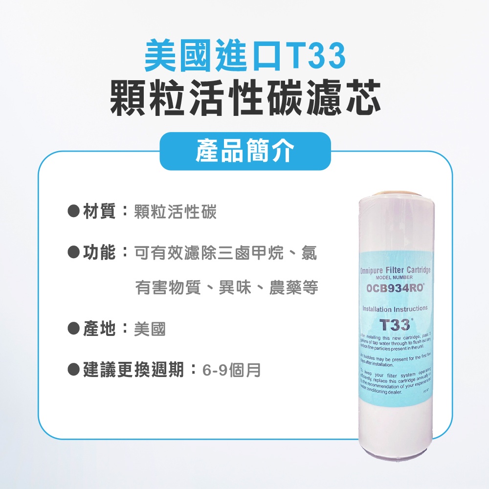 【麗水生活】美國原裝進口 OMNIPURE-T33顆粒活性碳濾心 濾芯 (正代理商貨), , large