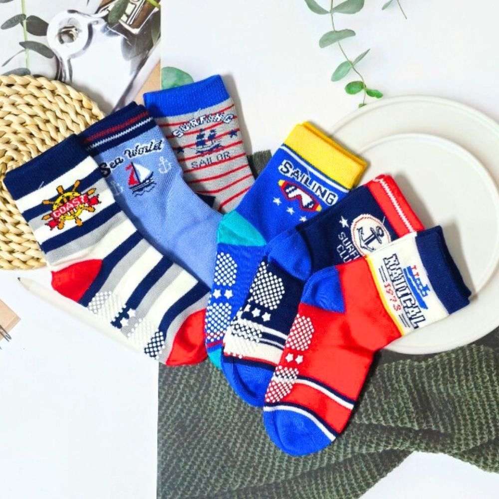 [Kaimei Cotton Industry] 8 pairs of random excellent MIT made in Taiwan pure cotton non-slip children's socks, little sailor style, boys 13-16cm, , large