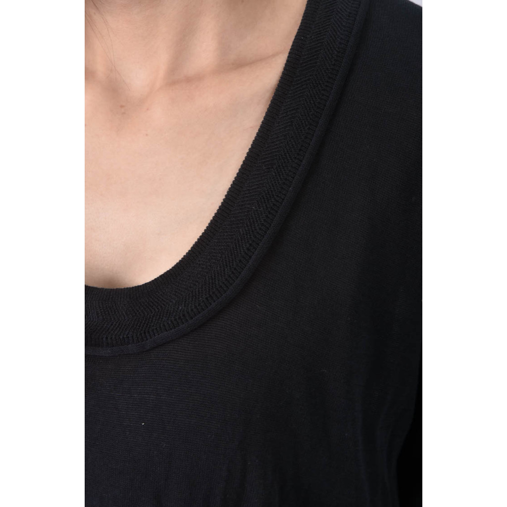 (M) 綁帶 、落肩黑色長袖上衣二手衣, , large