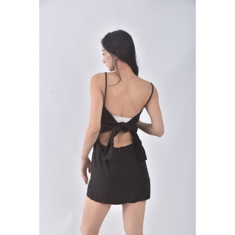 (S) squarebear質感吊帶無袖黑色洋裝二手衣, , large