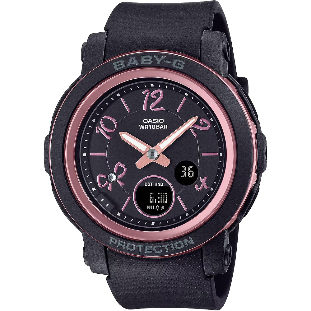 CASIO 卡西歐 BABY-G 緞帶雙顯女錶-黑/粉色 BGA-290RA-1A, , large
