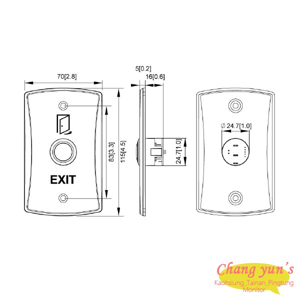 昌運監視器 鋅合金面板 門禁開關 開門按鈕 緊急按鈕 NO 常開, , large