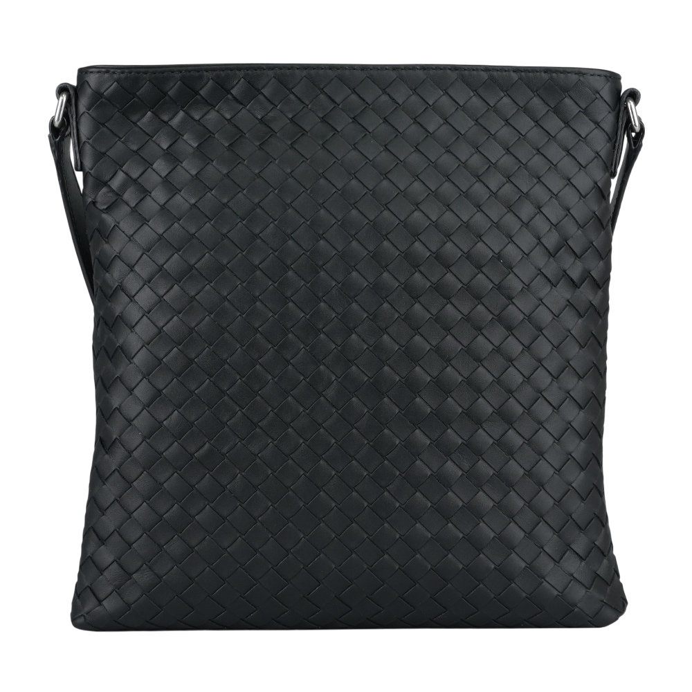 BOTTEGA VENETA 小牛皮編織寬背帶斜背包/黑色, , large