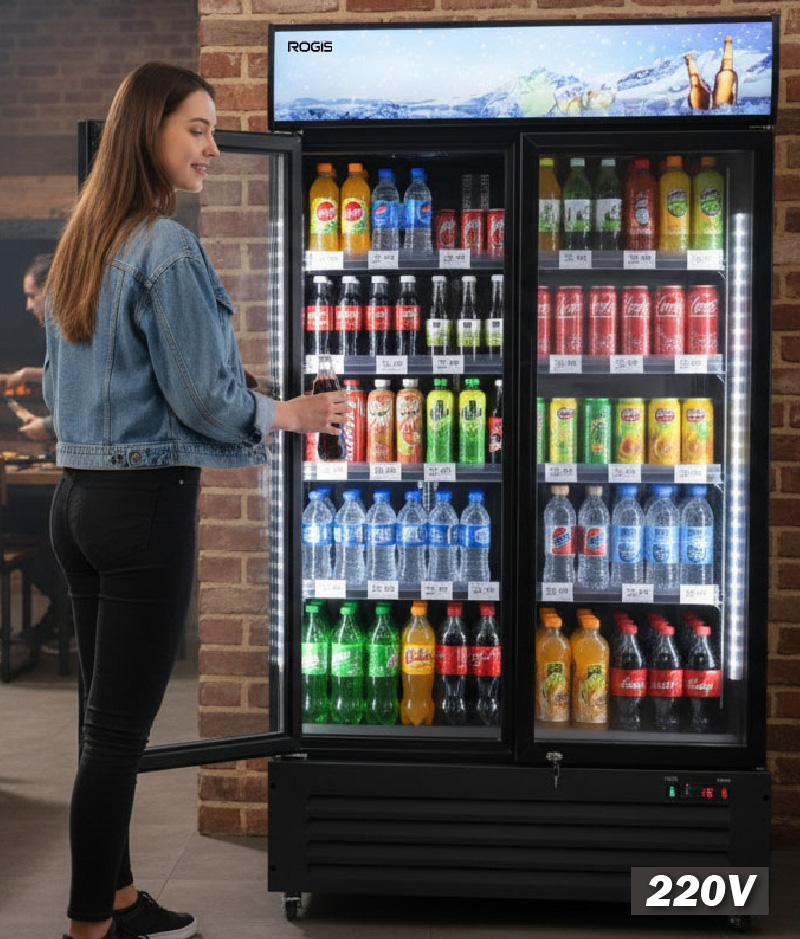 Cool Black Commercial Double Door Refrigerator, Freezer, Beverage Cabinet, , large