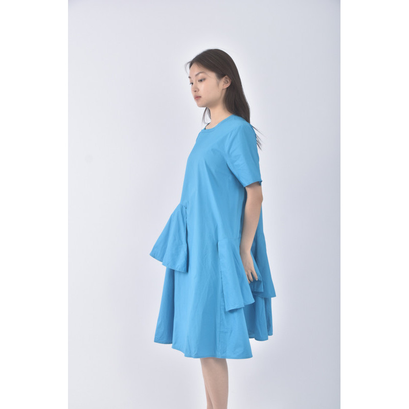 (M) lady meet girl質感圓領藍色洋裝二手衣, , large