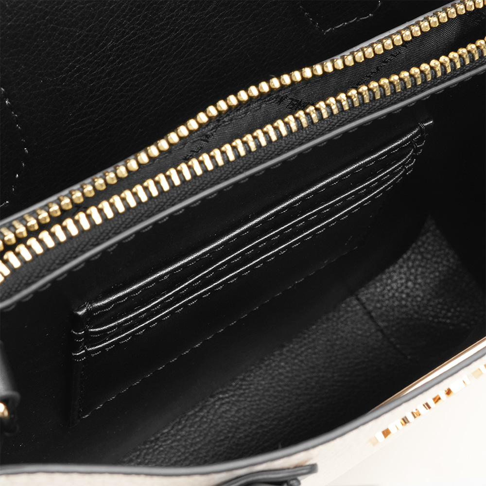 Michael Kors Mercer Logo 吊飾拼色粒紋皮革中型二用包(奶油色), , large