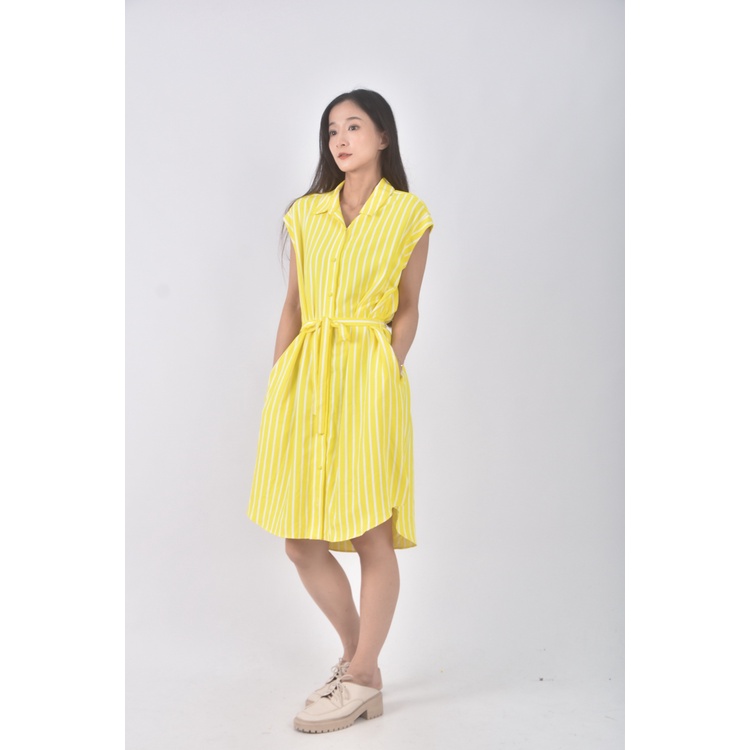 (L) G2000質感無袖亮黃色綁帶洋裝二手衣, , large