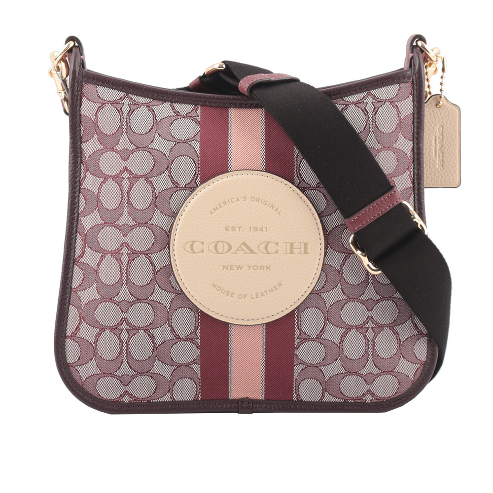 COACH Dempsey 緹花拼皮革條紋斜背包/酒紅色, , large