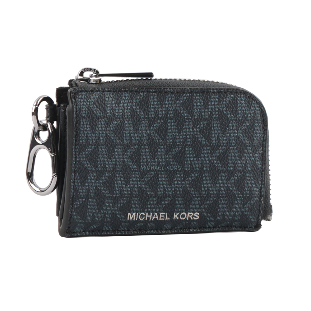 Michael Kors 塗層帆布拉鍊卡夾/零錢包及Logo鑰匙圈禮盒組/海軍藍, , large