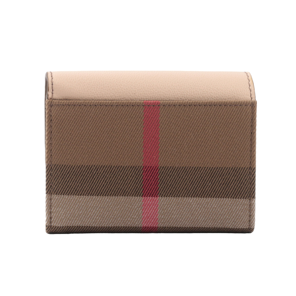 BURBERRY Lancaster 牛皮及帆布格紋三折短夾/瑪瑙粉/棕色, , large