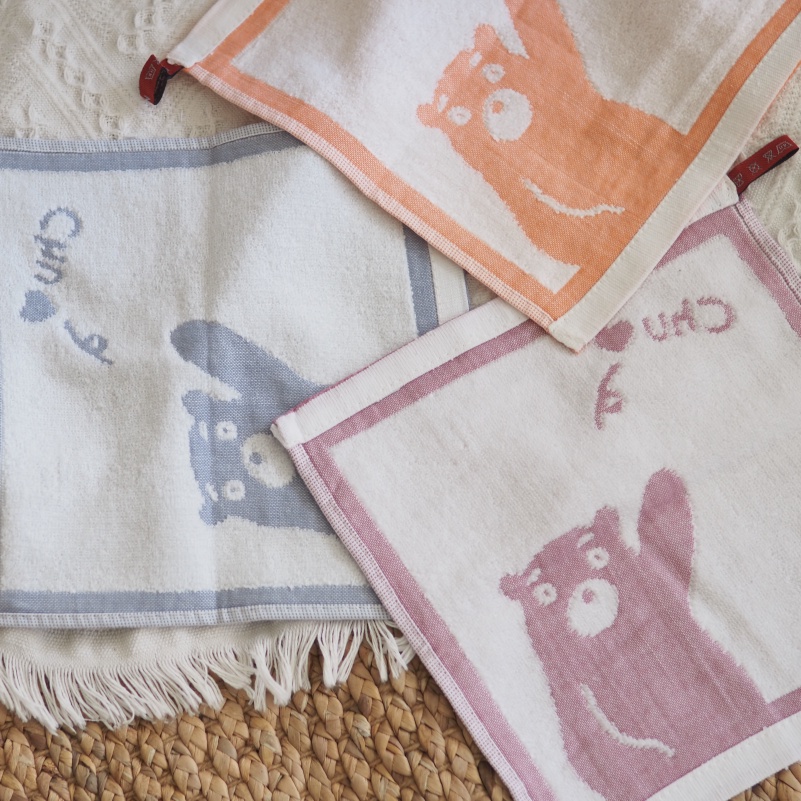 [Kaimei Cotton Industry] 10 entered into the group, random and excellent, high quality untwisted yarn, Imabari small square towel/handkerchief/hand towel/sweat wipe/spit towel, bear greeting style, , large