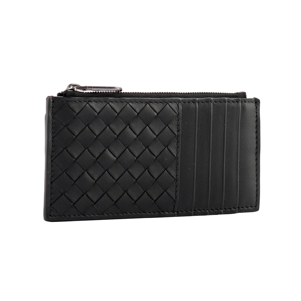 BOTTEGA VENETA 拉鏈小牛皮零錢包名片/卡夾/黑色, , large
