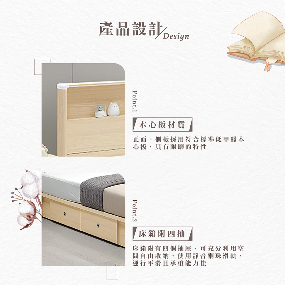 【Hampton 漢汀堡】丹洛5尺四抽床組, , large