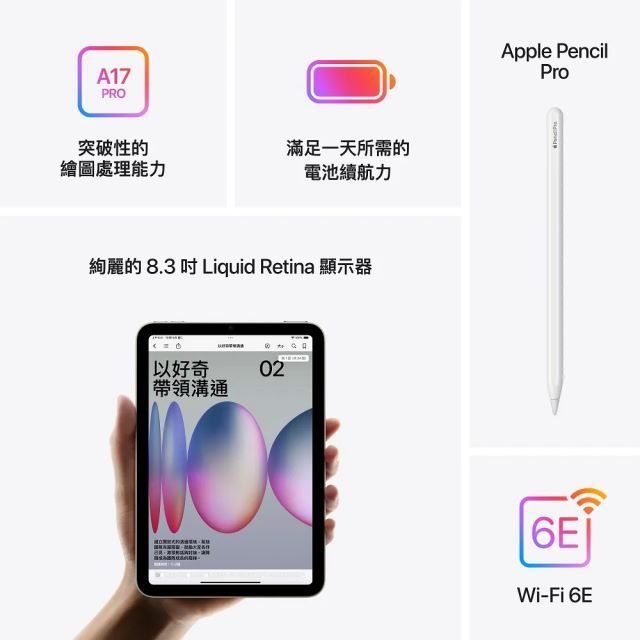 Apple iPad mini 7th 8.3吋 Wi-Fi 128G 平板電腦 _ 台灣公司貨+贈專用(保貼＋保套), , large