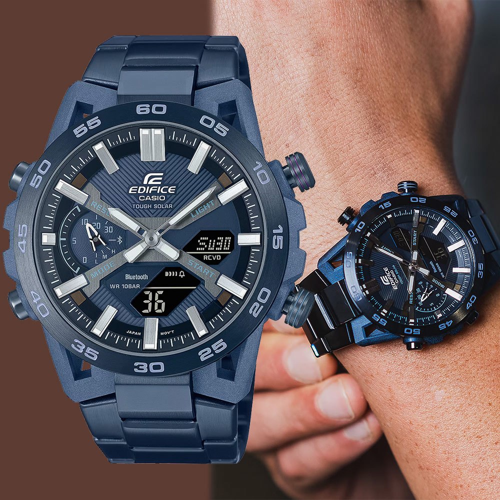 CASIO 卡西歐 EDIFICE 靛藍色 方程式賽車藍芽手錶 ECB-2000CB-2A, , large