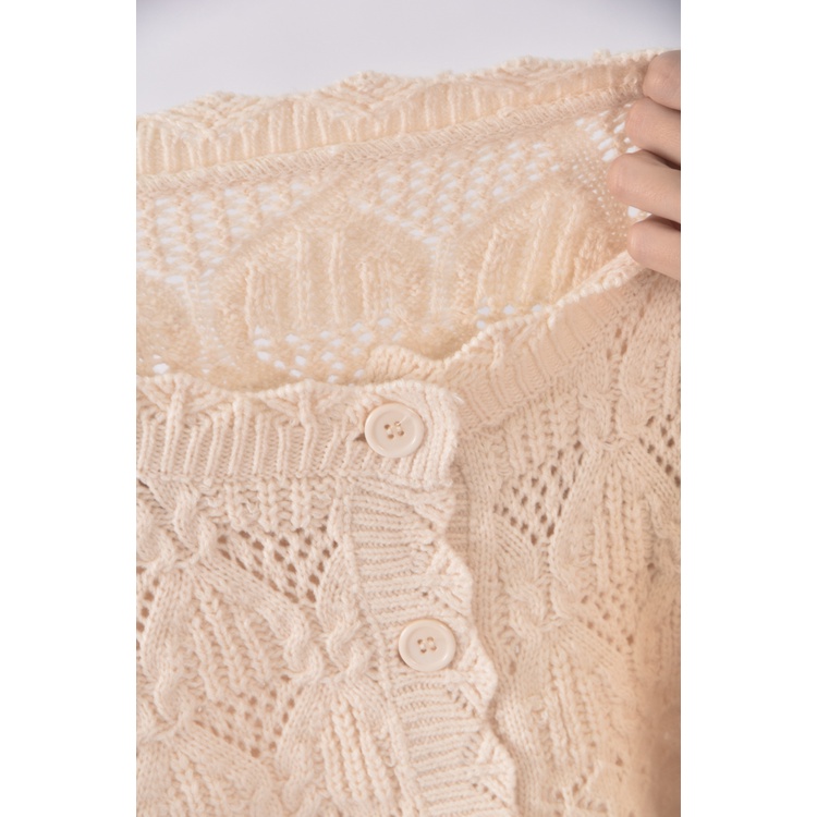 (M) 質感花邊領口杏色長袖上衣二手衣, , large