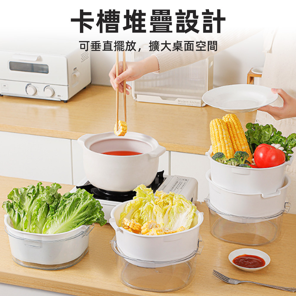 【上手家居】三層疊加洗菜籃 三層(廚房用品/洗菜瀝水盆/洗菜盆/濾水籃/多層瀝水籃), , large