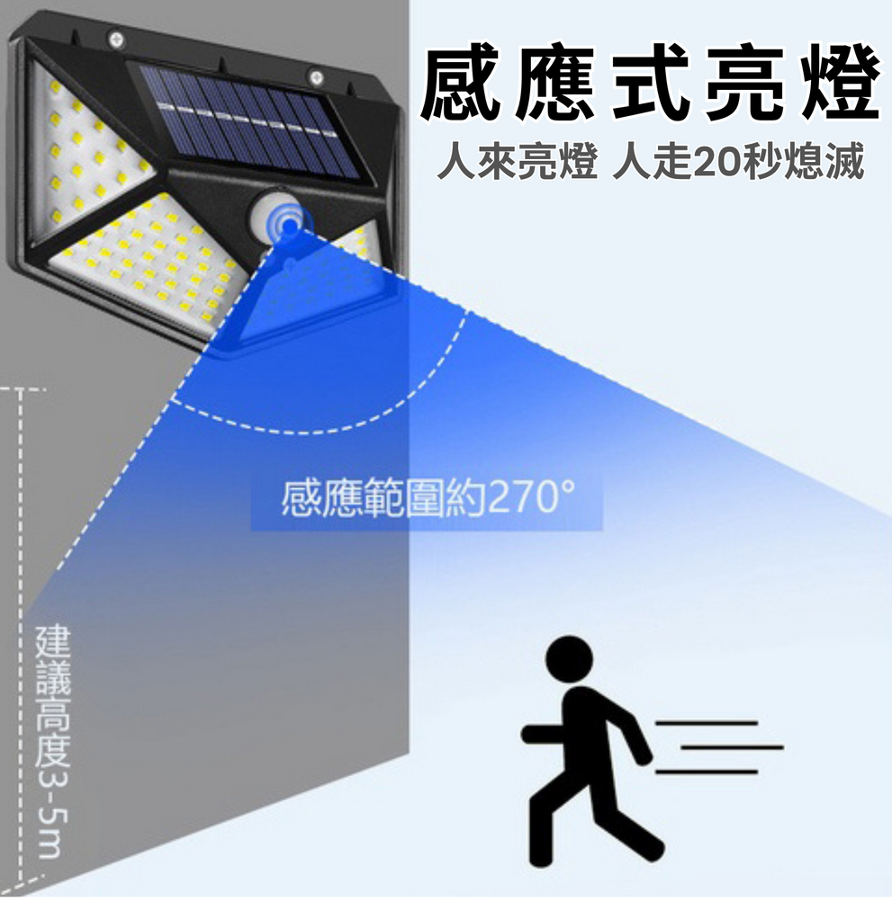 戶外四面發光100LED太陽能感應燈, , large