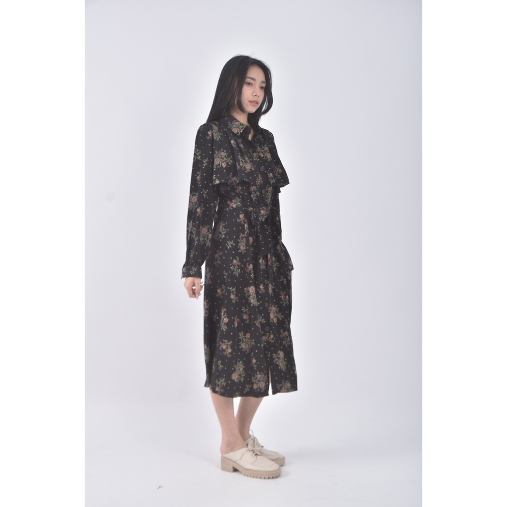 (S) kim s boutique質感碎花假兩件黑色洋裝二手衣, , large