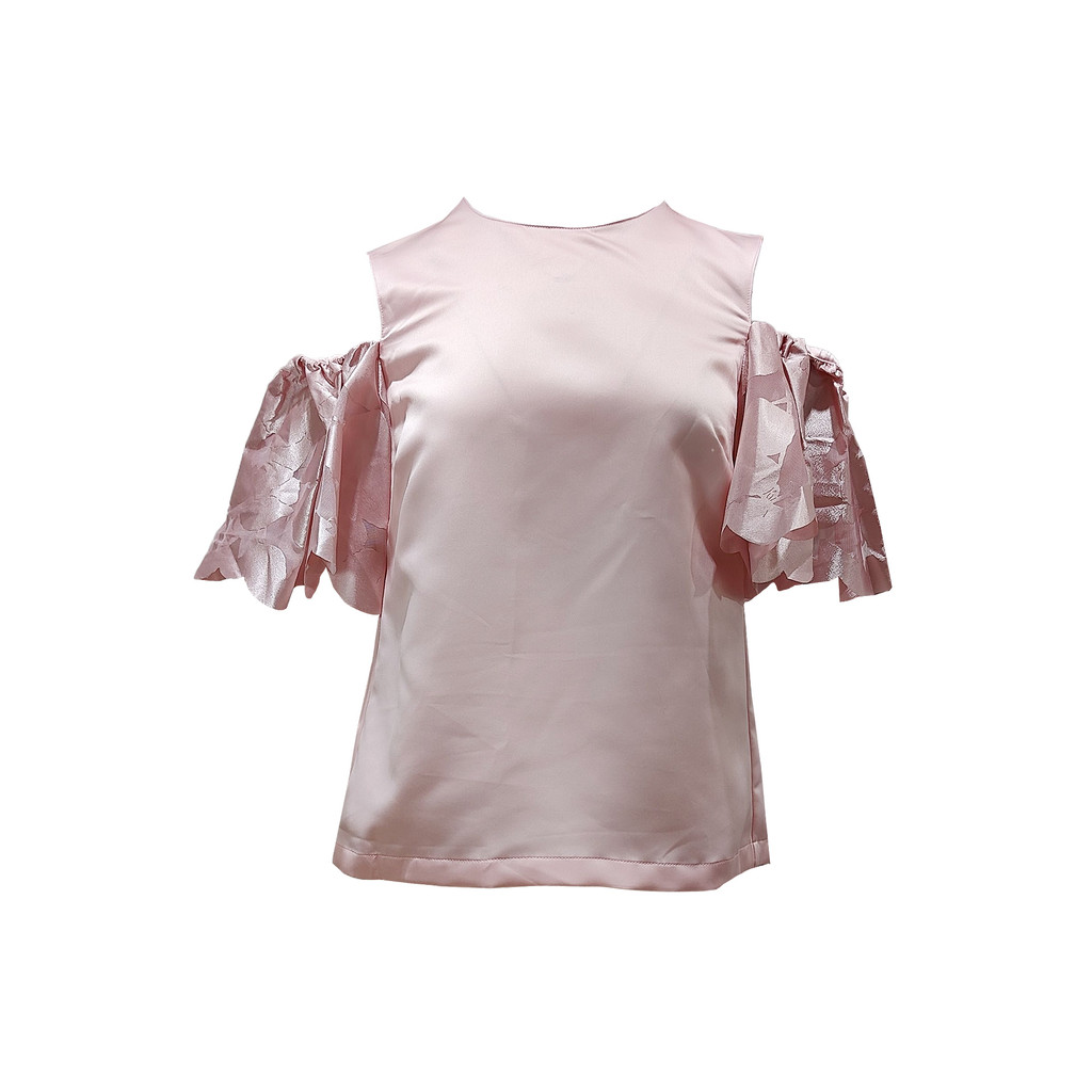 PINKO粉色露肩裝飾袖上衣, , large