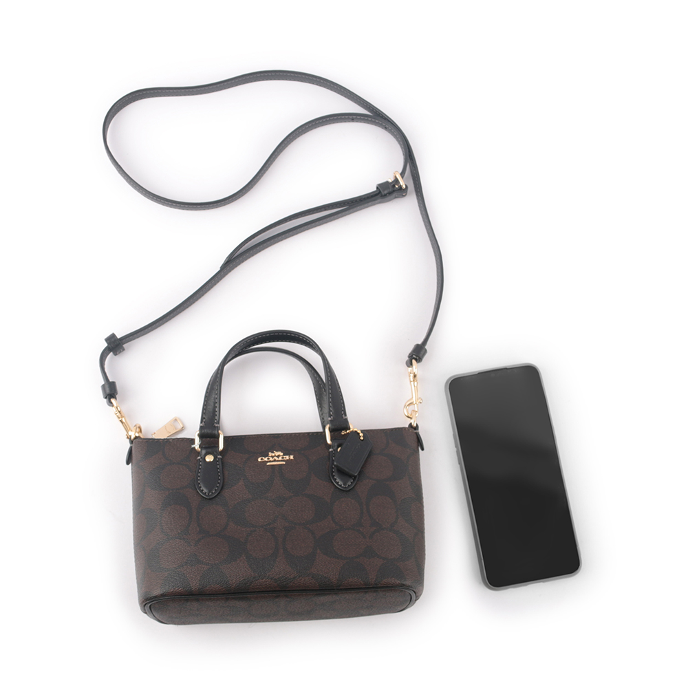COACH Gallery 金字馬車塗層帆布迷你二用包/巧克力色, , large