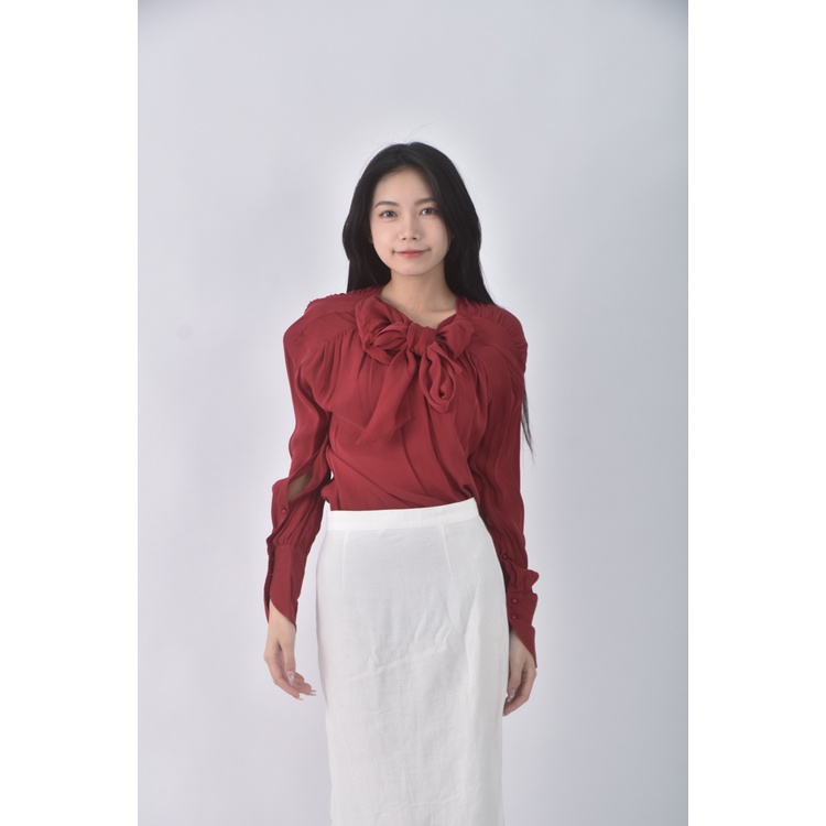 (M) massimo duttiv領綁帶紅色長袖上衣二手衣, , large