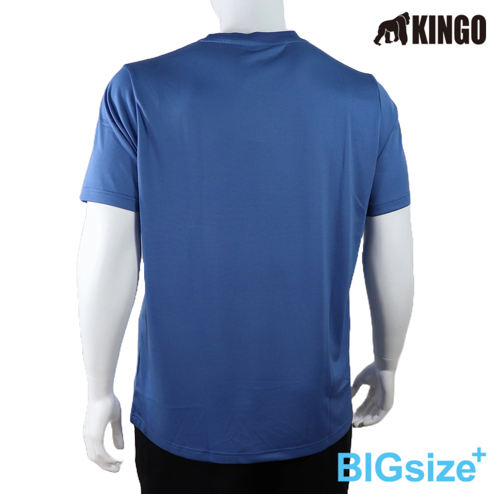 KINGO-大尺碼-排汗 圓領T-藍-513605, , large