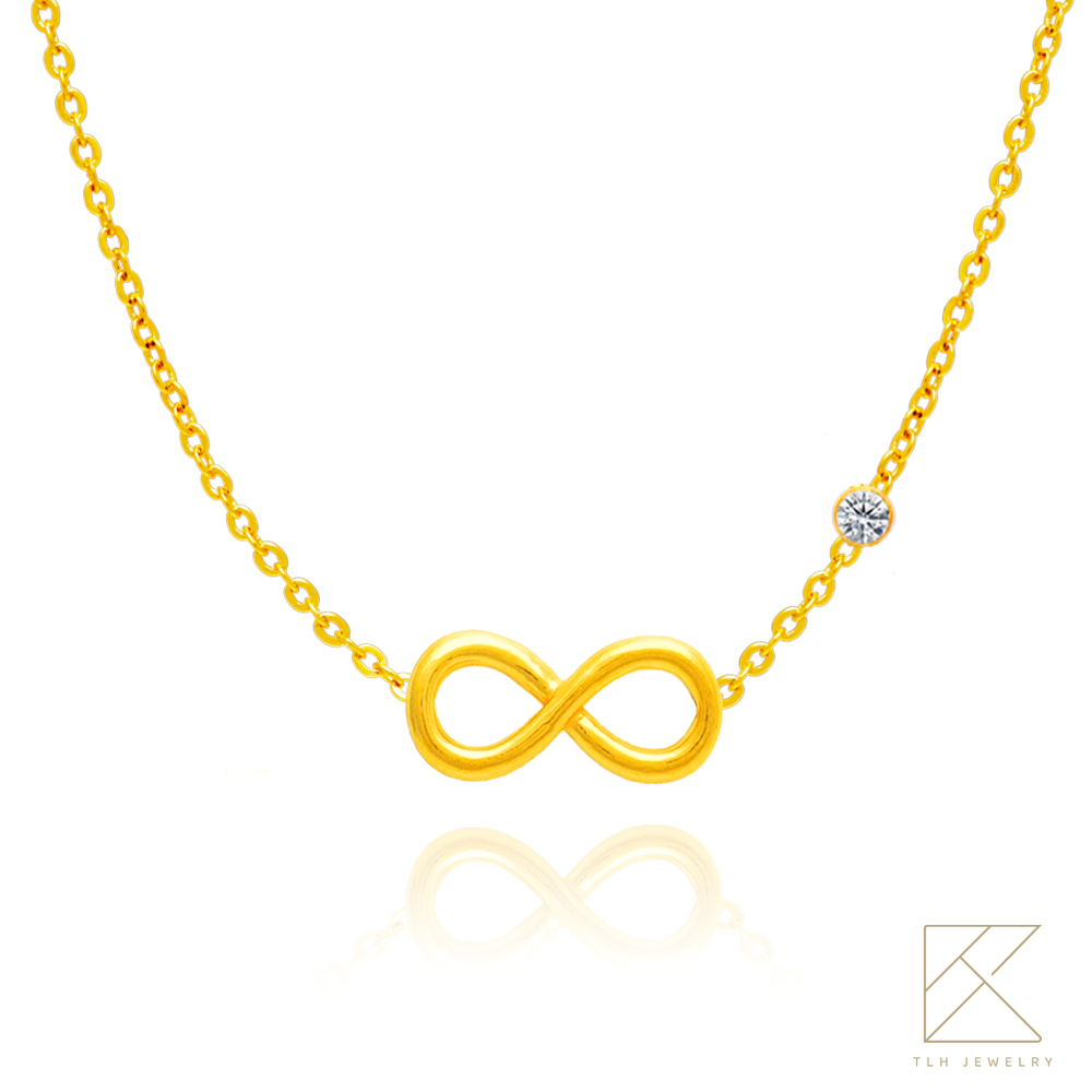 【TLH】黃金墜鎖骨項鍊 純金999 圈住愛 約重 0.05錢&plusmn;0.01, , large