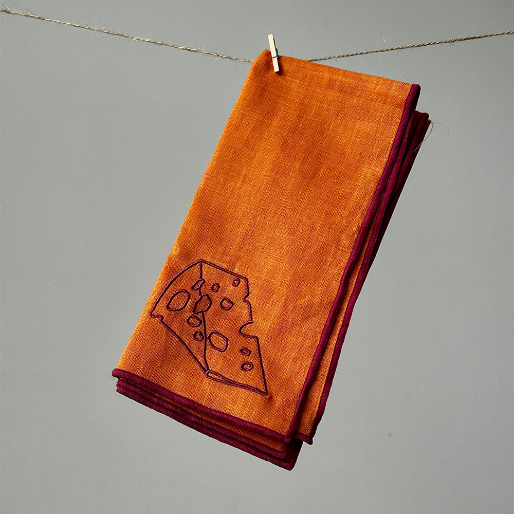 【英國 MÆGEN】刺繡棉麻餐巾組-橘 (乳酪), , large