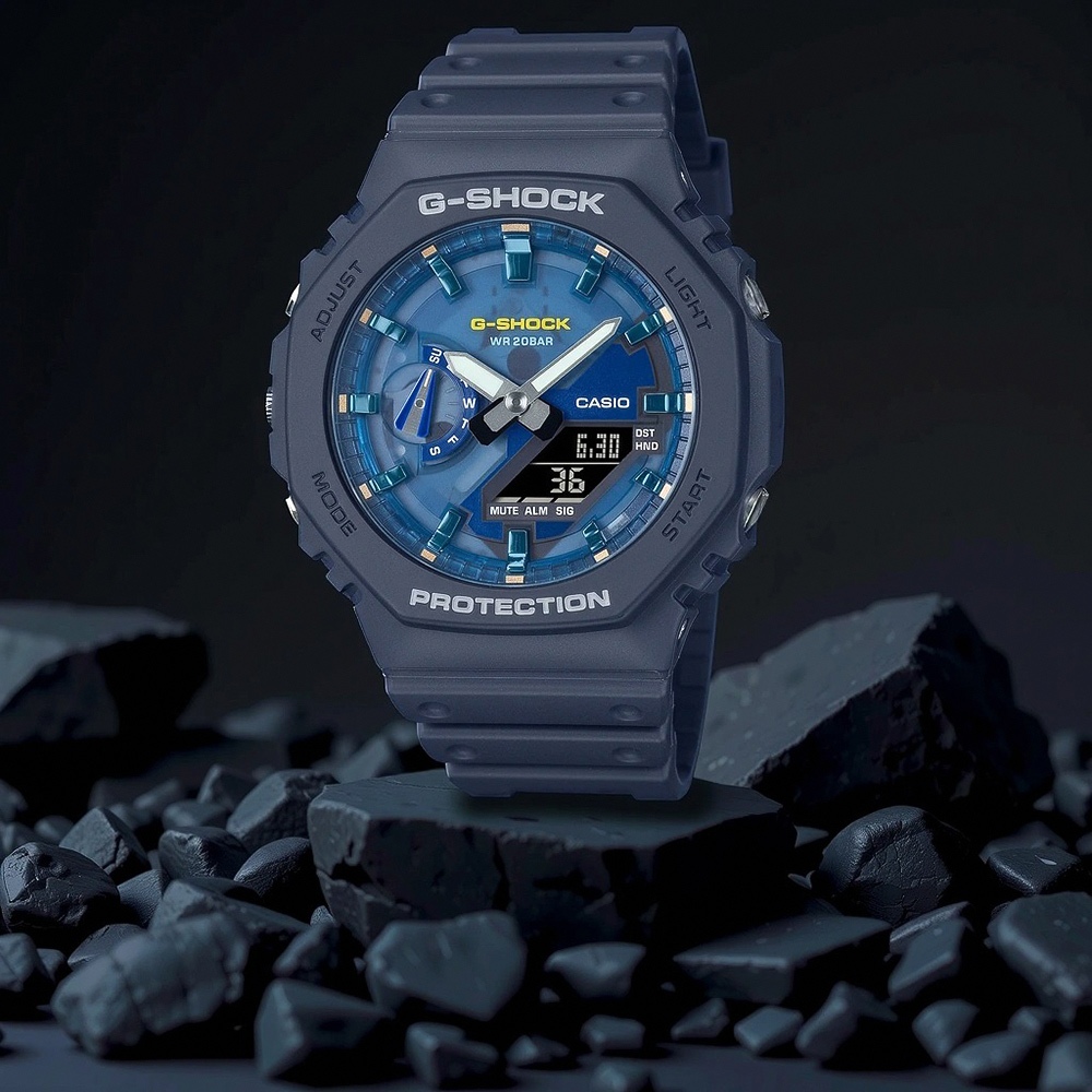 CASIO 卡西歐 G-SHOCK 海洋運動 防震八角雙顯電子錶 GA-2100AS-2A, , large