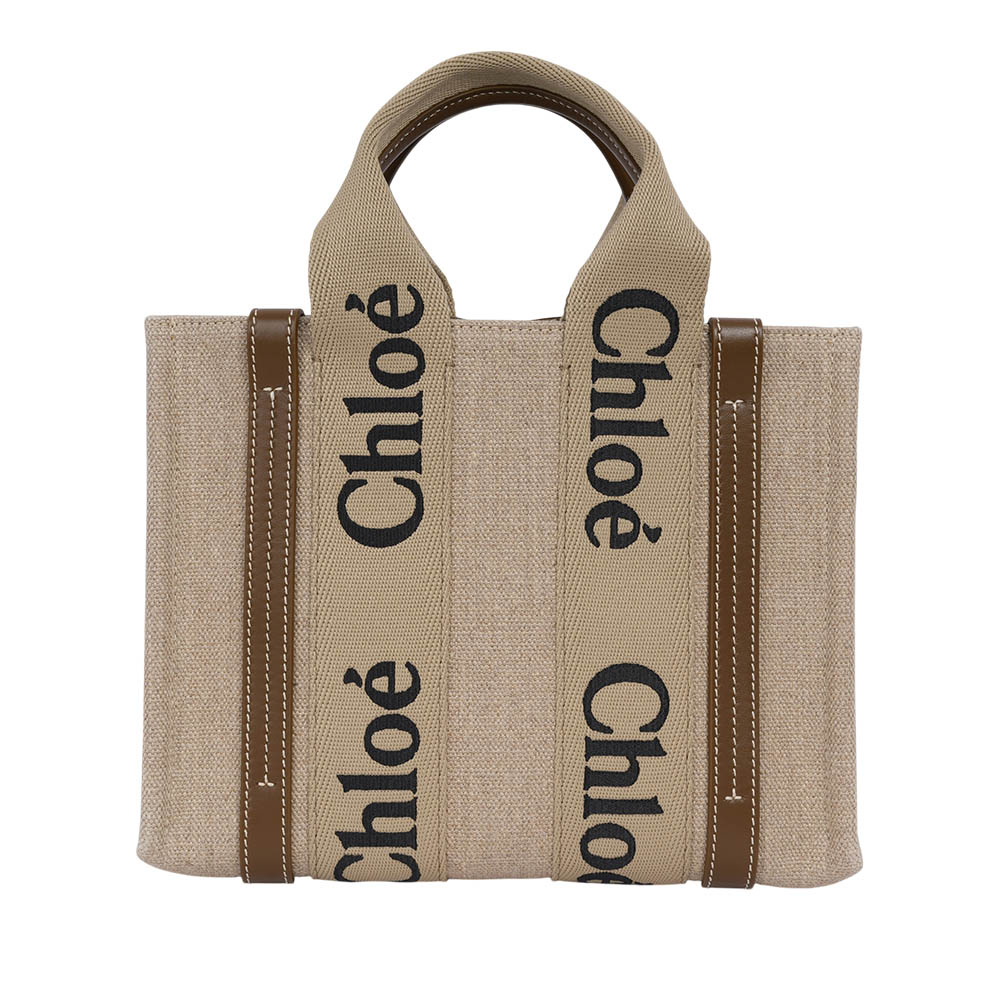 CHLOE' Woody 帆布拼牛皮手提/斜背二用托特包/小/銅棕色, , large
