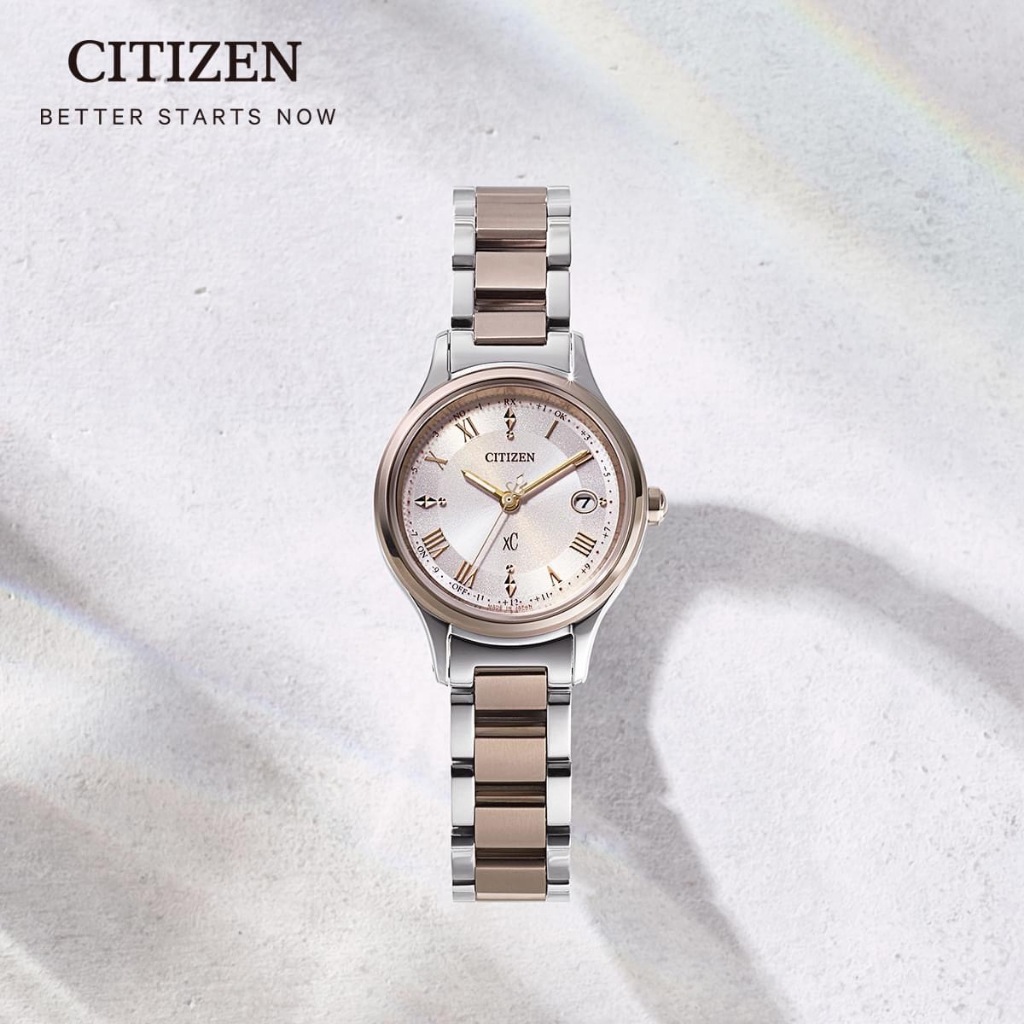 CITIZEN 星辰 XC 輕奢光 櫻花粉紅金 超級鈦 光動能電波女錶 ES9496-64W, , large