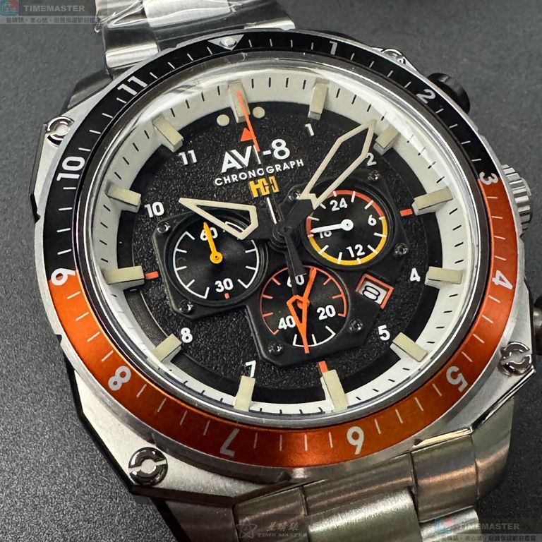 [星晴錶業]新品牌手錶,44mm,AV00003黑色錶面銀錶殼銀色精鋼錶帶款, , large