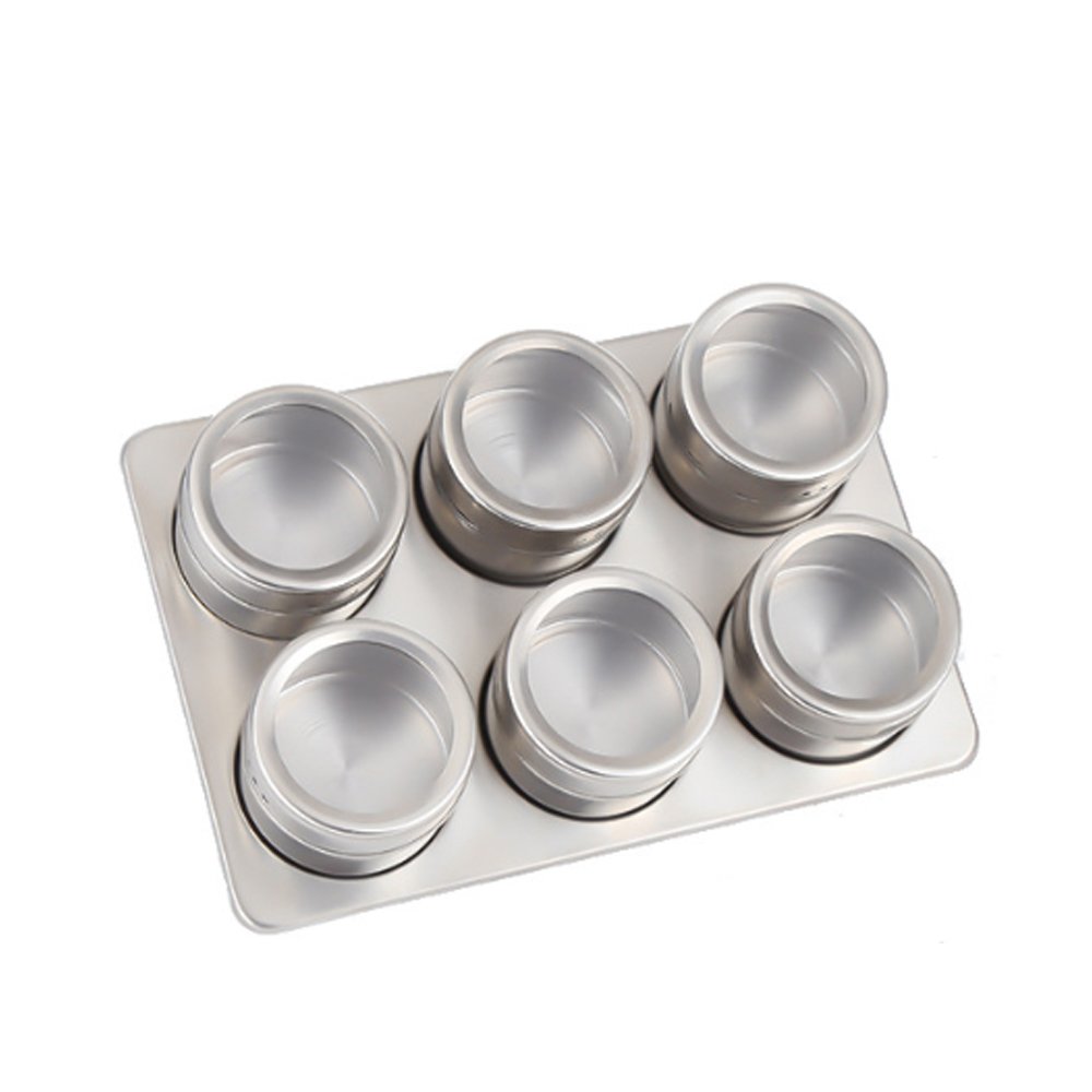 【上手家居】304不鏽鋼磁吸調味罐-6件套組 不鏽鋼6件組+收納底座(胡椒罐/調料罐/鹽巴罐/鹽罐/調味料收納/胡椒粉罐), , large