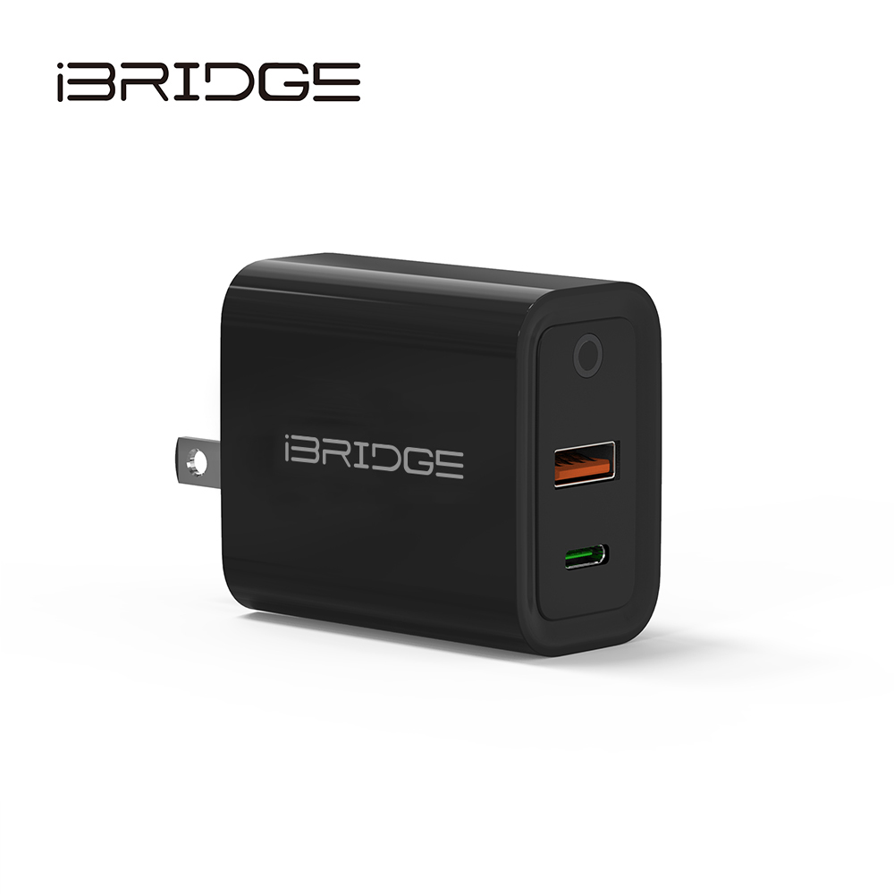 iBRIDGE PD20W Dual Port Fast Charger - Black