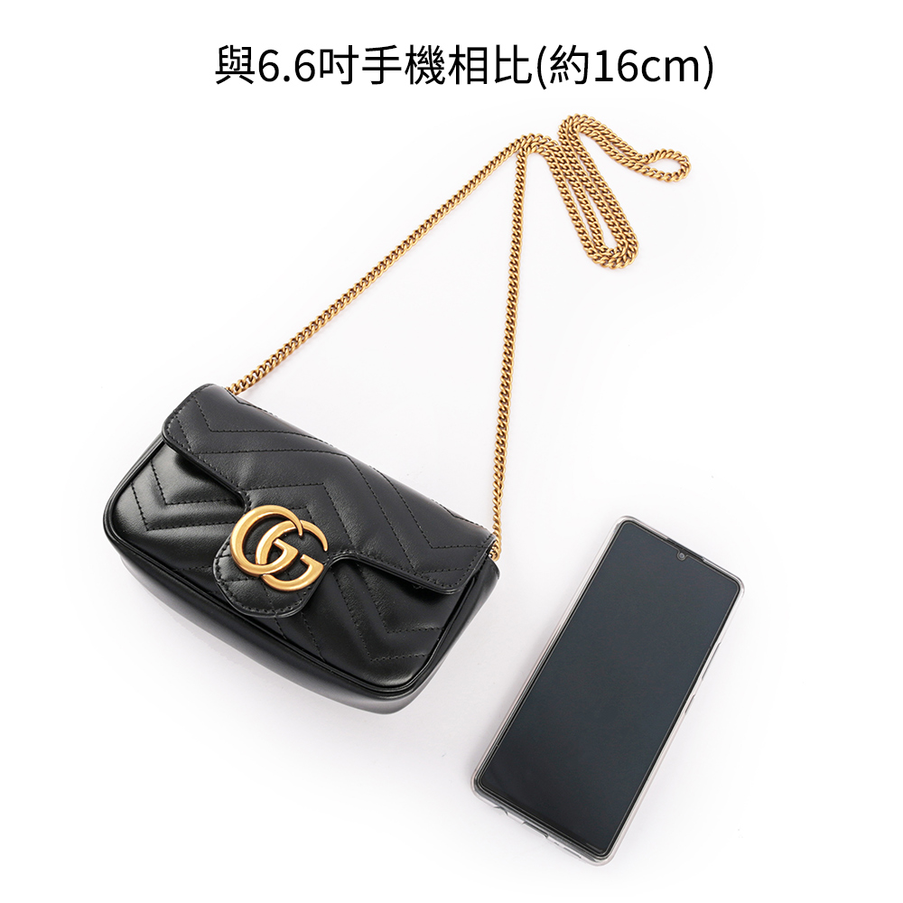 GUCCI GG Marmont牛皮翻蓋肩背/斜背鏈包(mini款)/黑色, , large