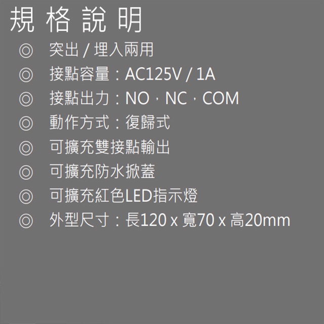 昌運監視器 BS-SW23M 突出 埋入兩用 復歸式緊急押扣, , large
