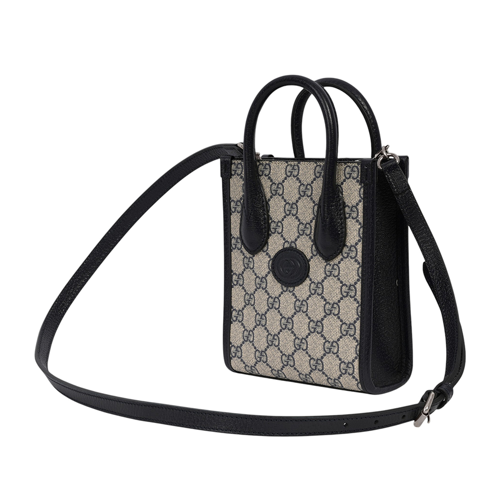GUCCI Interlocking G 迷你手提/斜背托特包/黑藍色, , large